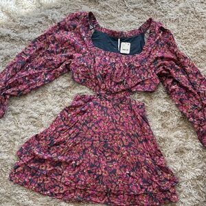Free People Pink and Black Floral Dress